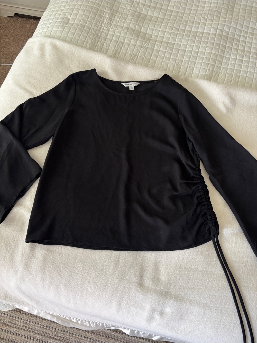 Counterparts Black Long-Sleeve (bell sleeves,Top with Side Cinch